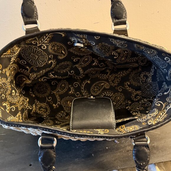 Brighton natural woven bag with black leather twisted handles. - Picture 14 of 15